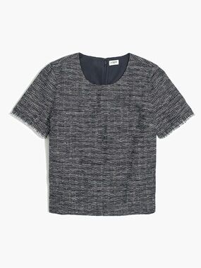 J. Crew Navy & White Tweed Fringe-Sleeve Top